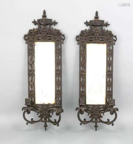 A pair of Renaissance-style two-branch sconce reflectors around 1880, bronz