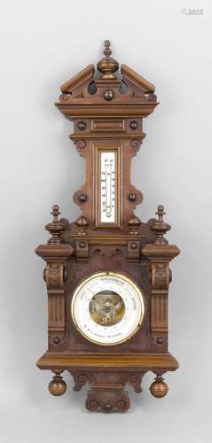 Barometer und Thermometer in architekturalem Gehäuse mit Ädikula, um 1900,