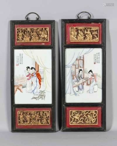 Two wall panels, China, 1st half of the 20th century, polychrome painting o