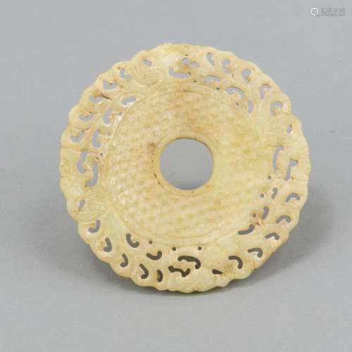 Bi-Disk, China, 19./20. Jh., Jade / Jadeite, engravings in the style of the