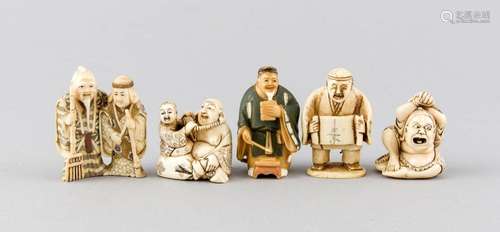 5 Netsuke, Japan, 5 x Bein, bis 5,5 cm