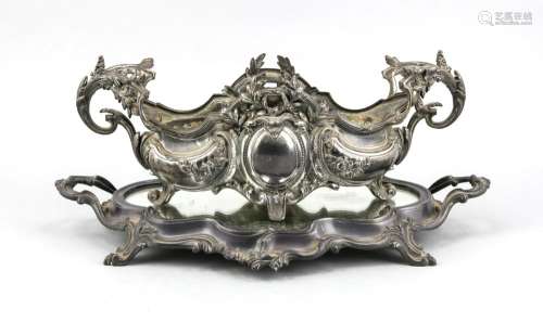 A French Art Nouveau pewter jardiniére on mirror, marked ''Depose Mod.-Nr.5