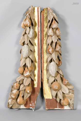 Supraporte, 17./18. Century, 2-part, wood, carved, pear leaves and fruits (