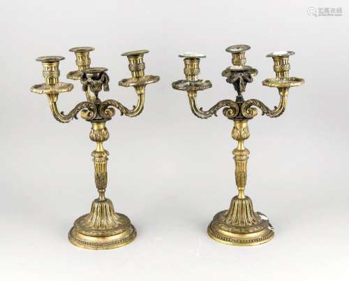 Pair of candelabra, brass, around 1900, richly ornamented, h. 40 cm