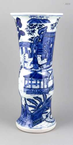 Blue and White Vase, China, 20th C. Painting with Women in Gardens with Wat