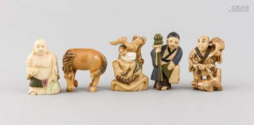 5 Netsuke, Japan, 5 x Bein, bis 5 cm