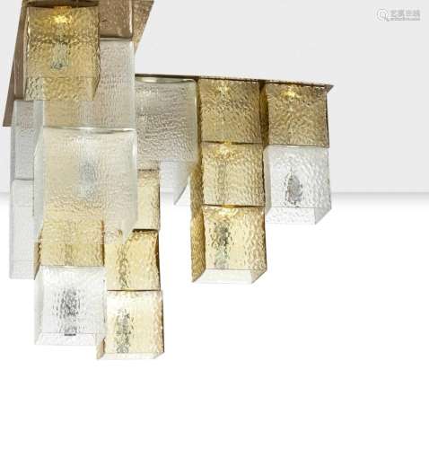 4 Glass Cube Ceiling Lights, 1960, Italy, glass cubes & brass mounting, eac