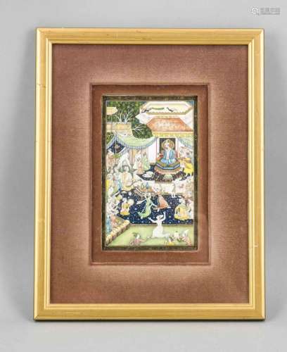 Miniature painting, Persian / Moghul Indian, festive scene with enthroned r
