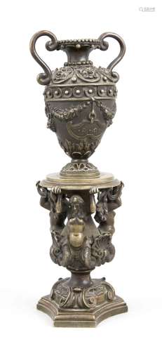 Amphora on figurative pedestal in the Renaissance style, late 19th century,
