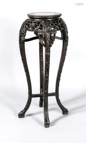 Flower table, China, around 1900, dark hardwood. Four curved legs carved wi