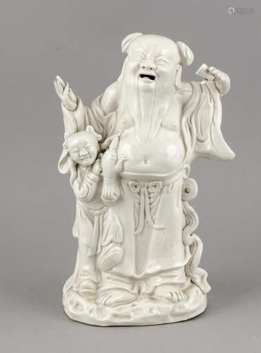 Blanc de Chine figure, probably 19th century, laughing man and girl with te