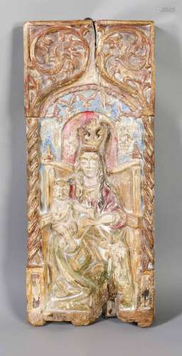 Wood carving, Mary with Child, 20th century, Our Lady on a throne in a nich