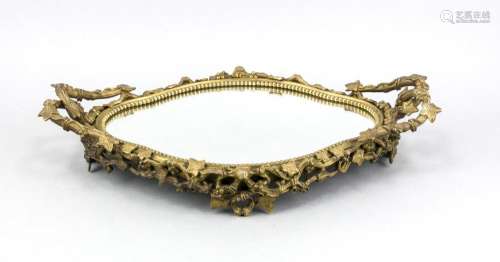 Mirror tray, Wilhelminian style, bronze, with a curly mirror framed by vine