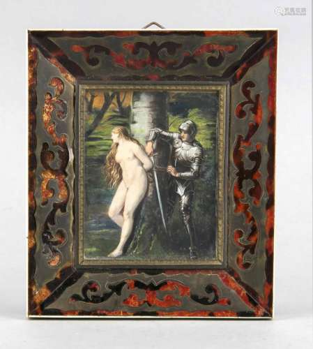 Polychrome miniature painting on leg, around 1930, with Boulle marquetry (t