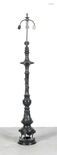 Floor Lamp, China, 1st half of the 20th century, cast metal, black patina,