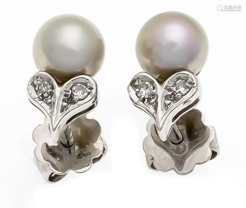 Akoya diamond stud earrings WG 585/000, each with one Akoya pearl 5 mm and