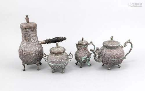 Four-piece chocolate and tea set, the Netherlands, around 1900, silver 833/