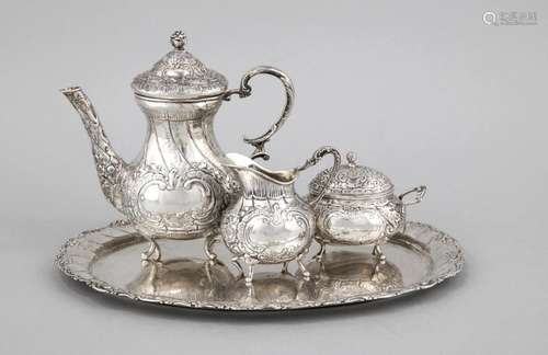 Three-piece mocha set on an oval tray, German, 1st half of the 20th century