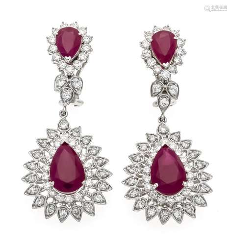 Ruby-brilliant clip ear studs WG 750/000 with 4 drop-shaped fac. Rubies 11