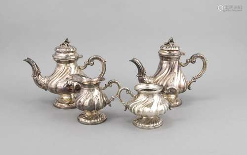 Four piece coffee and tea set, Italy, 20th century, silver 800/000, round b