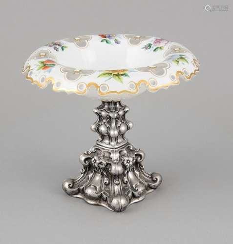 Centerpiece, mid 19th century, silver tested, square, filled stand, Baroque