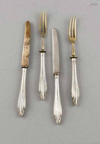 Fruit cutlery for six persons, 20th cent., silver 800/000, 6 knives and for