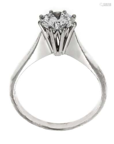 Brilliant ring WG 750/000 with a brilliant 1.37 ct TW / flawless, 7.3 - 7.2