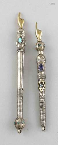 Two Torah pointer, 20th century, plated, each wall with relief decoration a