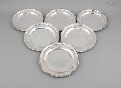 Six place plates, German, 20th cent., different manufacturers, silver 800/0