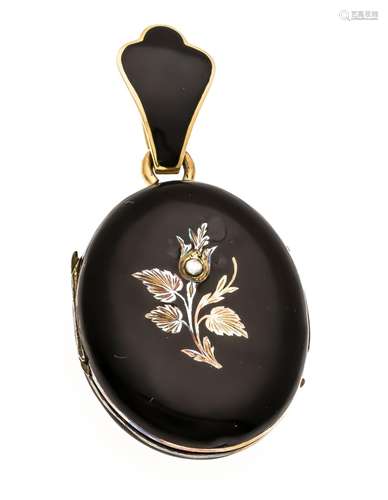 Onyx medallion about 1840 gold with onyx, black enamel and a small river pe