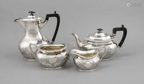 Four-piece coffee and tea set, England, 20th cent., marked F.K. Perkin & So