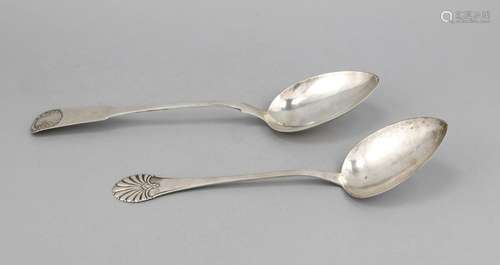 Two very large serving spoons, Denmark, 1917 and 1924, assayer's mark Chris