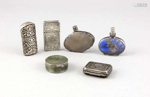 Compilation of six pieces, 20th century, 3 silver, 3 plated, lighter, box w