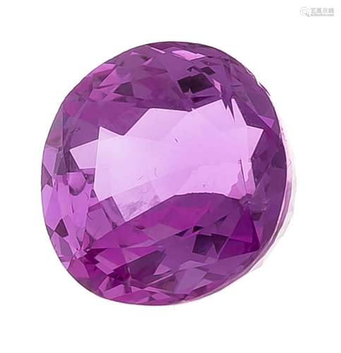 Natural round fac. Pink sapphire 8,56 ct, 12,09 - 11,58 x 7,07 mm, in a liv