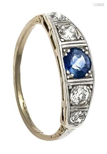 Art Deco sapphire diamond ring GG / WG 585/000 with a round fac. Sapphire 5