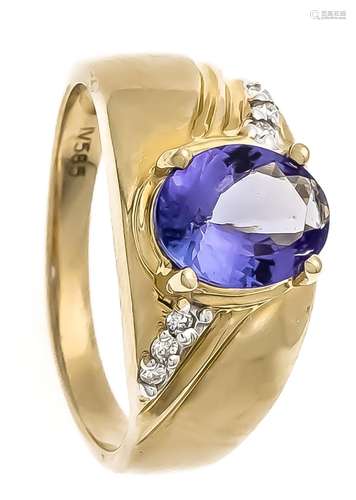 Tanzanite diamond ring GG 585/000 with an oval fac. Tanzanite 2.0 ct in ver