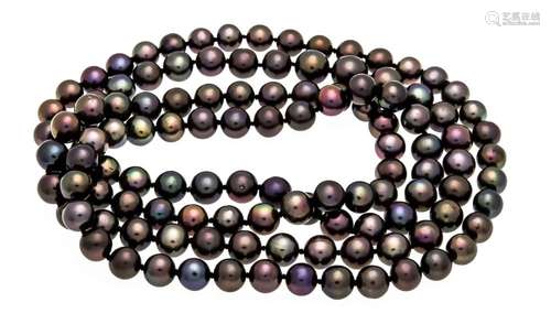 Tahitian pearl necklace endless with 118 very good color-enhanced dark gray