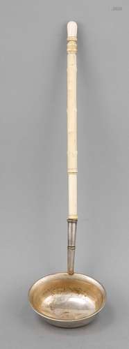 Soup ladle, late 19th century, silver tested, decorated ivory handle, l. 41