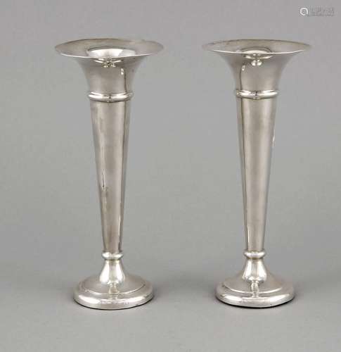 Pair of vases, England, 1905, hallmarked unclear, Sterling silver 925/000,