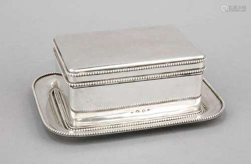 Rectangular lidded box on saucer, Netherlands, mid-20th century, silver 833