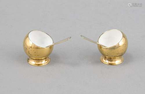 Pair of salt cellars with spoons, German, 20th cent., marked Hermann Bauer,