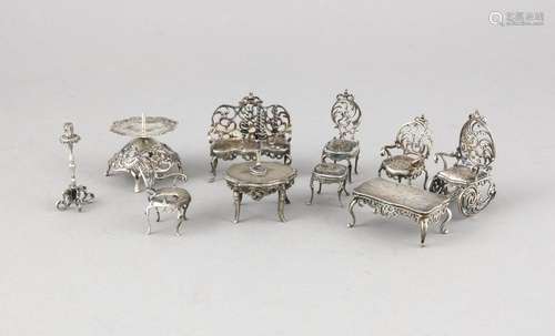 Eight miniature furniture and three miniature candlesticks, 20th century, d