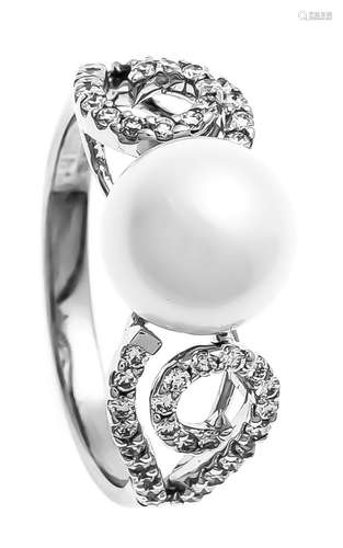 Cultured pearl brilliant ring WG 750/000 with a white cultured pearl 9 mm a