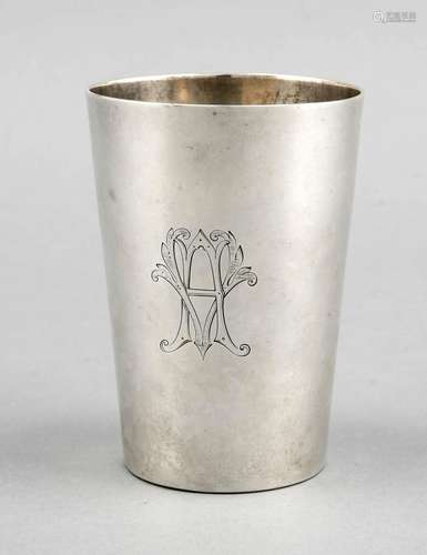 Beaker, 20th cent., hallmarked unclear, silver 800/000, smooth, conical sha