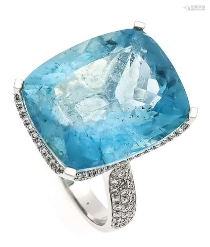 Aquamarine diamond ring WG 585/000 with an antique cut fac. Aquamarine, 19,