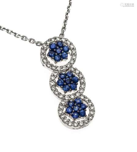 Sapphire brilliant pendant WG 750/000 with round fac. Sapphires, total weig