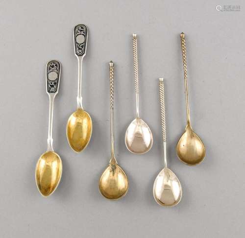 Six teaspoons, Russia, 20th century, silver 875/000, 3 different designs, m