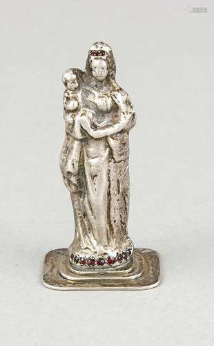 Pilgrim figure, 20th cent., silver 800/000, standing Madonna with Child, co