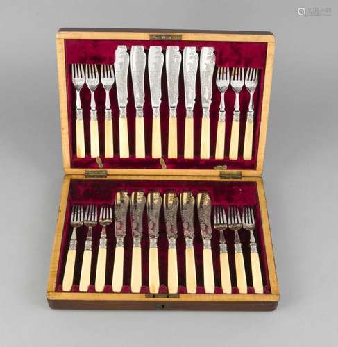 Fish cutlery for twelve persons, England, early 20th century, plated, each