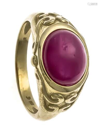 Ruby ring GG 375/000 with a ruby cabochon 11 x 9 mm in good color, RG 56, 5